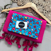 Pink Handloom Khadi Cotton Saree With Heart Print Blouse